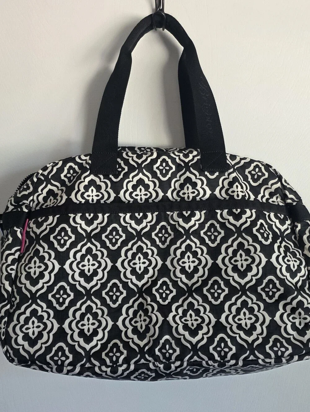 Brighton Large Duffle Weekender Travel Bag Black White Medallion.